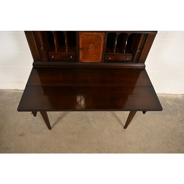 Imperial Furniture Federal Inlaid Mahogany Secretary Desk With Bookcase Hutch, Circa 1940s For Sale - Image 12 of 17