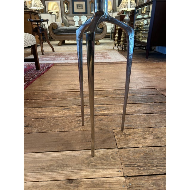 2010s Modern Chrome Round End Table With Sculptural Tapered Legs For Sale - Image 5 of 6