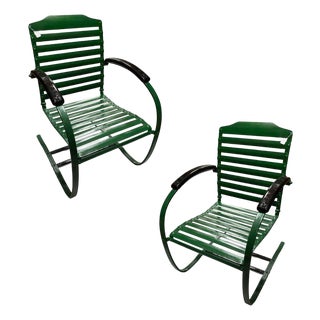 1950s Mid-Century Steel Springer Rocking Outdoor Patio Chair , Pair For Sale
