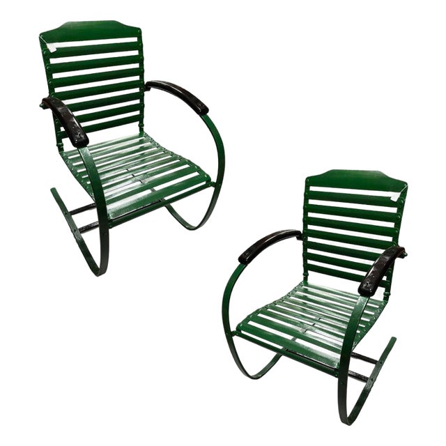 1950s Mid-Century Steel Springer Rocking Outdoor Patio Chair , Pair For Sale