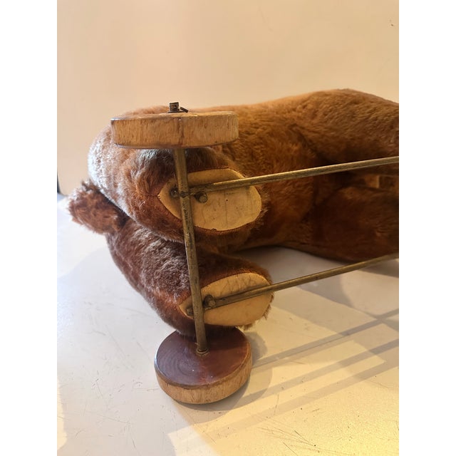 Vintage Plush Bear Pull Toy on Wooden Wheels For Sale - Image 10 of 12