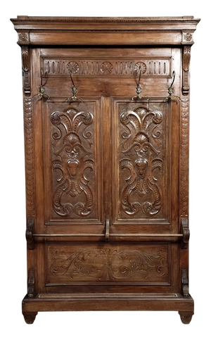 Renaissance-Style Coat Rack in Carved Walnut