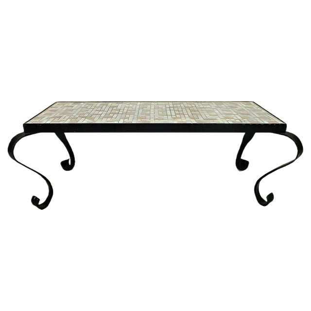 Mosaic Table with Wrought Iron Frame, 1960s For Sale