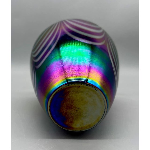 Iridescent Pulled-Feather Art Glass Vase in the Style of Mt. St. Helens — Purple, Teal & Gold — Hollywood Regency, Modernist For Sale - Image 11 of 14