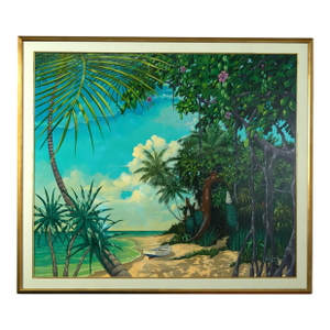 Vintage Tropical Beachscape Painting by John Kiraly