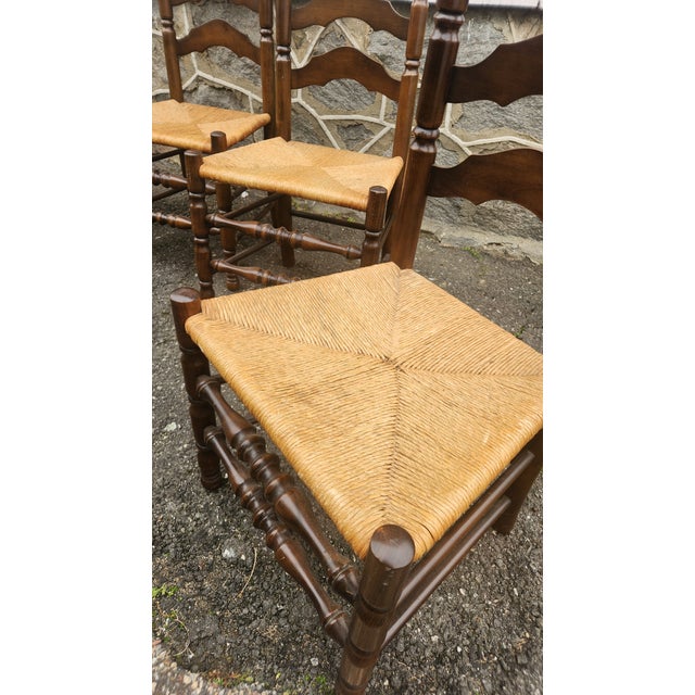 Set of 6 Vintage Ladder Back Dining Chairs With Rush Seats, French Country Cottage Style For Sale - Image 17 of 18