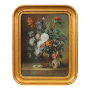 French 19th Century Paste Painting with Bouquet of Flowers in Giltwood Frame