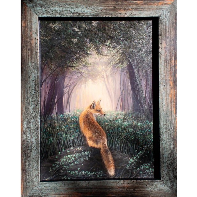 Fox's Trail by Andrada Trapnell | Oil on Board Fox in a forest clearing with tall grass. For Sale - Image 4 of 5