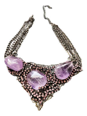 1990s Vintage Purple & Pink Rhinestone Necklace