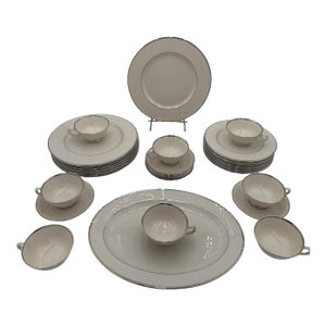 Late 20th Century Lenox Montclair China Set — Ivory With Platinum Rim — Complete Set for 8- 33 Pieces