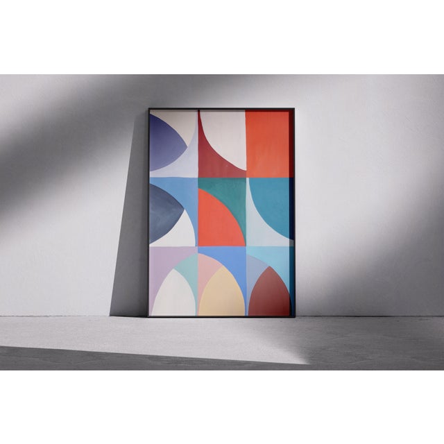 2020s 2026, Abstract Geometric Tiles, Bauhaus Landscape, Representation of Nine Skies, Acrylic Paint on Watercolor Paper by Natalia Roman For Sale - Image 5 of 8
