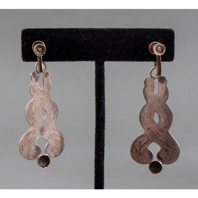 Vintage Taxco Mexican sterling silver screw back drop earrings, marked: " LAT / 925 / MEXICO." Earrings measure: 2.25"L x...