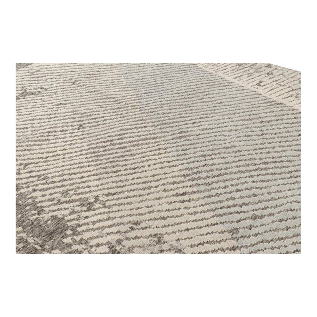 Rug & Kilim’s Abstract Rug in Gray, Blue and White Geometric Patterns For Sale