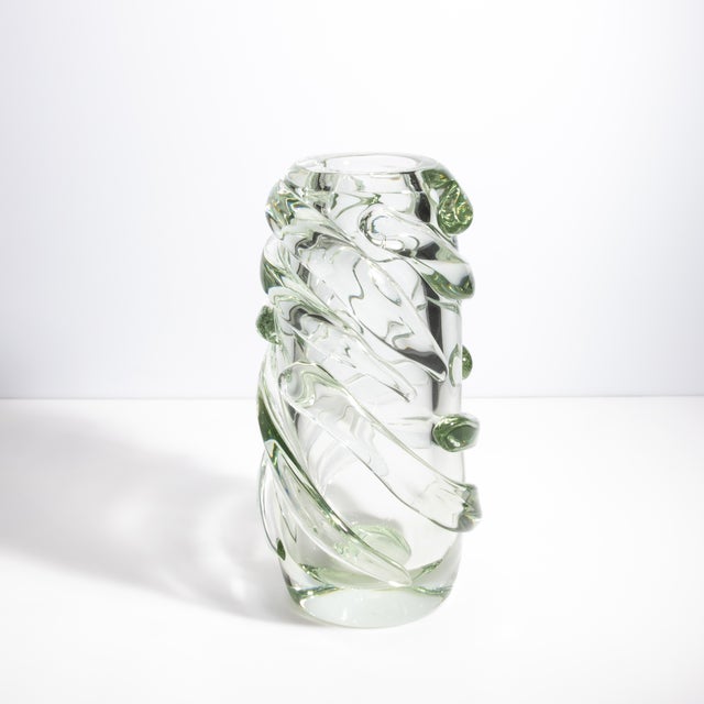Modern Hand Blown Murano Vase Gomitolo in Clear With a Hint of Green For Sale - Image 3 of 11