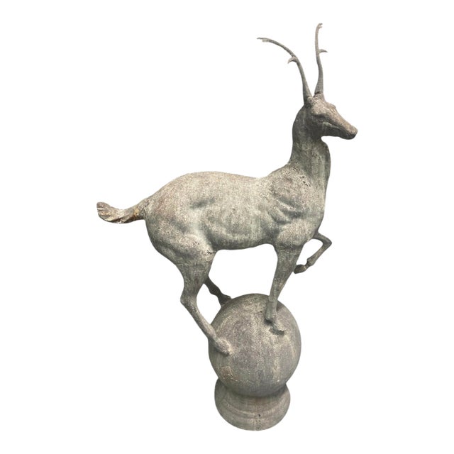Vintage French Cast Iron Gazelle Garden Statue For Sale