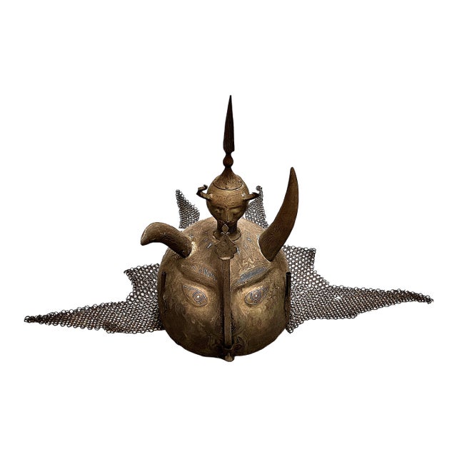 19th-Century Ceremonial Kulah Khud Helmet With Chainmail For Sale