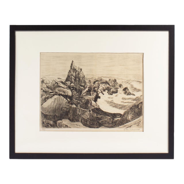 1949 Limited Edition Coastal Etching by Fuji Nakamizo For Sale