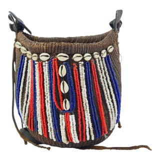 Early 20th Century Turkana Beaded Basketry Bag Kenya MATTER COLLECTION For Sale