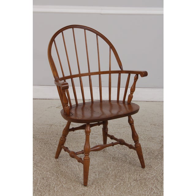 1980s Set of 6 Hitchcock Oak Windsor Style Dining Room Chairs For Sale - Image 5 of 18