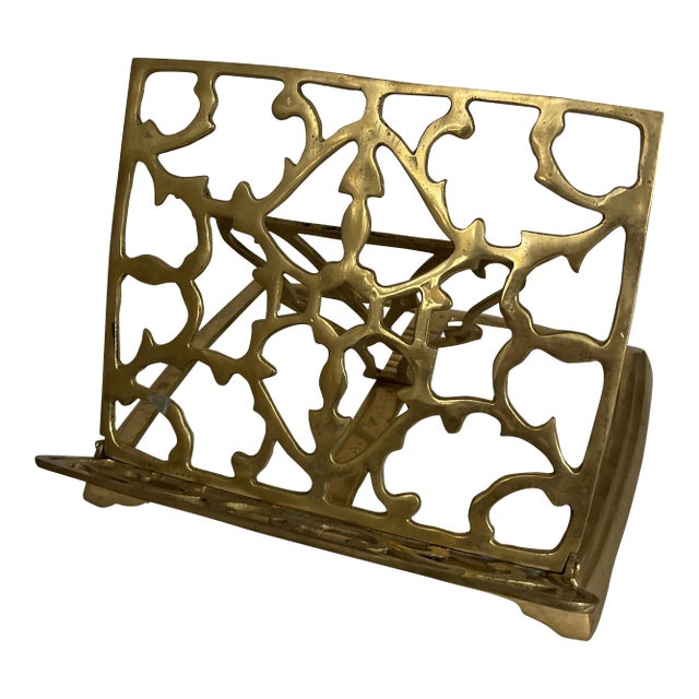 Ornate Reticulated Brass Book Stand For Sale