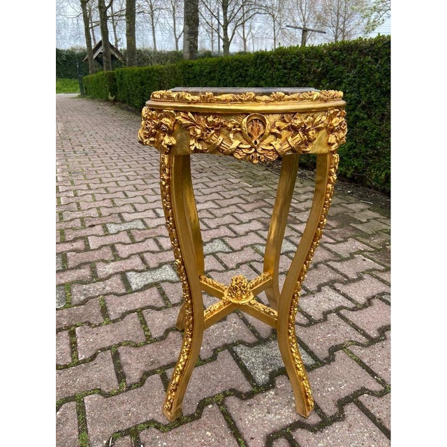 1990 French Louis XVI Gold Beech Marble Side Tables -Pair For Sale - Image 6 of 10