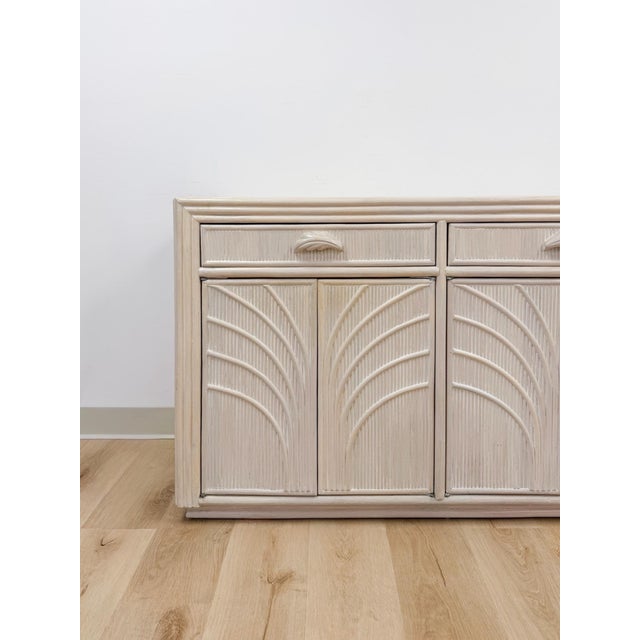 Late 20th Century Vintage Coastal Lightwash Blonde Pencil Reed Rattan Sideboard, Buffet, Credenza For Sale - Image 5 of 12