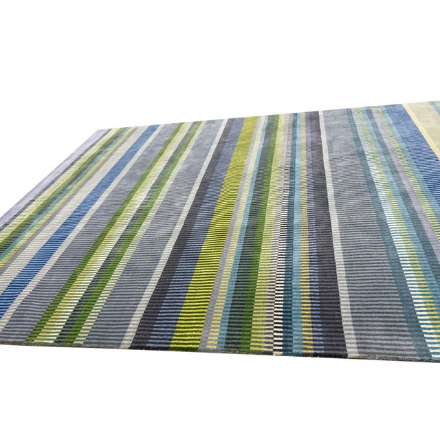 Textile 8x10 Serene Xena Green Striated Geometric Modern Handmade Wool Carpet Rug For Sale - Image 7 of 10