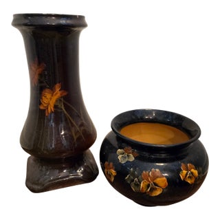 Antique Weller Pottery Plant Pot and Pedestal Planter, 2 Pieces For Sale