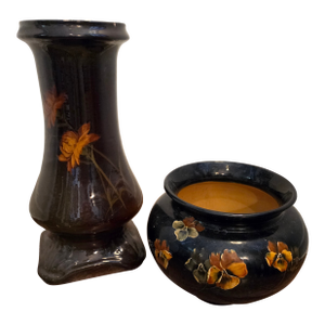 Antique Weller Pottery Plant Pot and Pedestal Planter, 2 Pieces