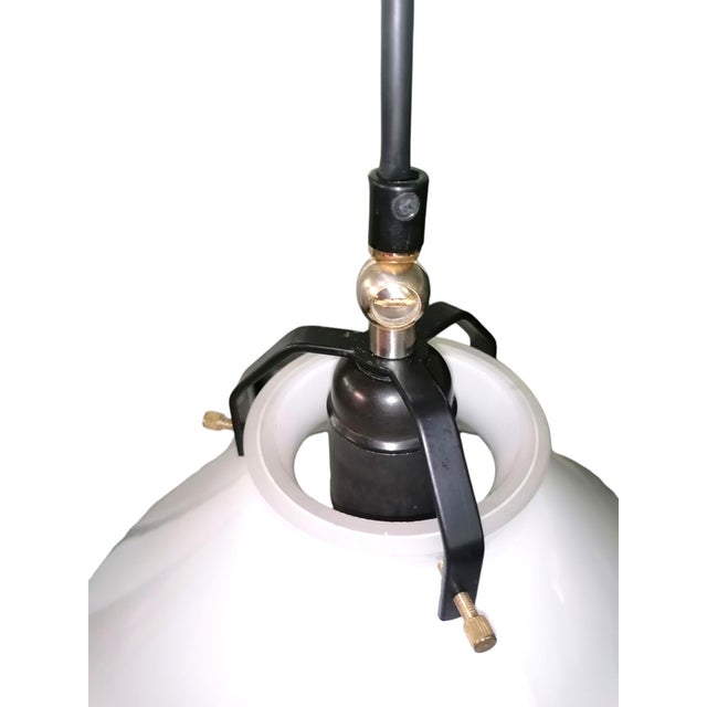 Pendant in Opal White Glass and Enamelled Metal, 1970s, in Flawless conditions. Designed 1970 to 1979 Up to 250V...