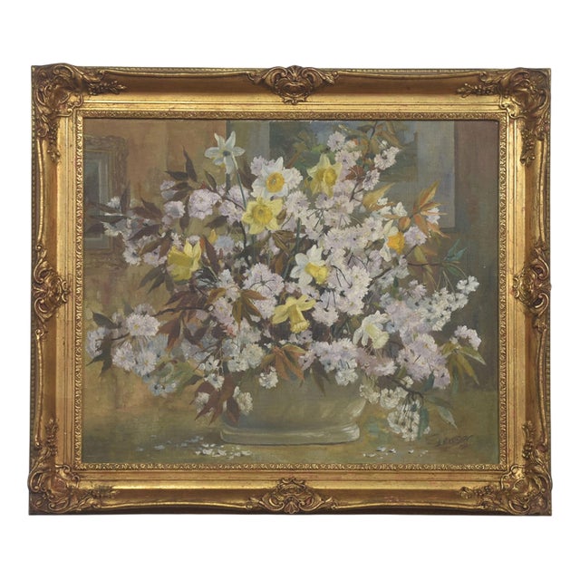 Spring Flowers, 1950s, Oil on Canvas, Glass, Framed For Sale