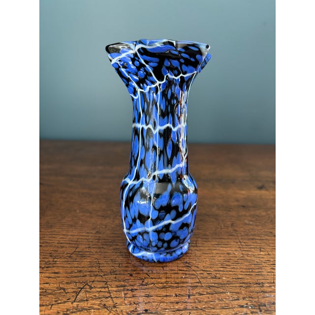 Kralik Glassworks 1930s Art Deco Bohemian Kralik "Spider Web" Spatter Glass Vase For Sale - Image 4 of 7