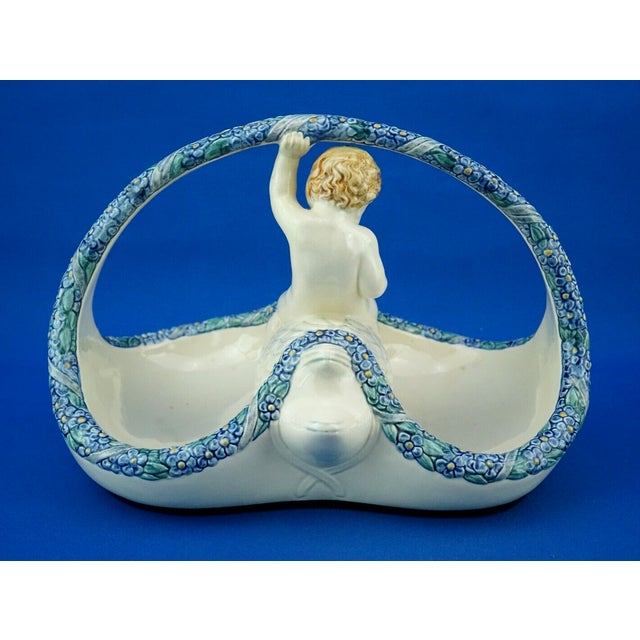 1920s Art Deco Swan Basket with Putto by Wilhelm Peter August Sus for Karlsruhe, Germany, 1920s For Sale - Image 5 of 18