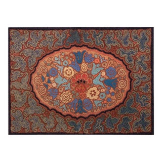 1920s Multicolor Floral Folk Art Antique American Hooked Rug 2'6" X 3'6" Handknotted Wool Carpet For Sale