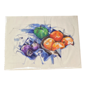1970’s Original Cubist Pastel Still Life Drawing Fruit & Beets