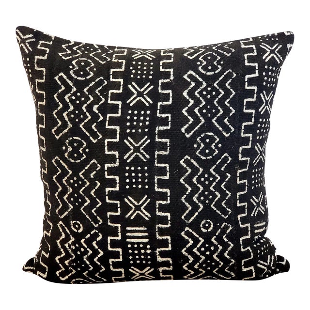 Black Mudcloth Pillow Cover For Sale