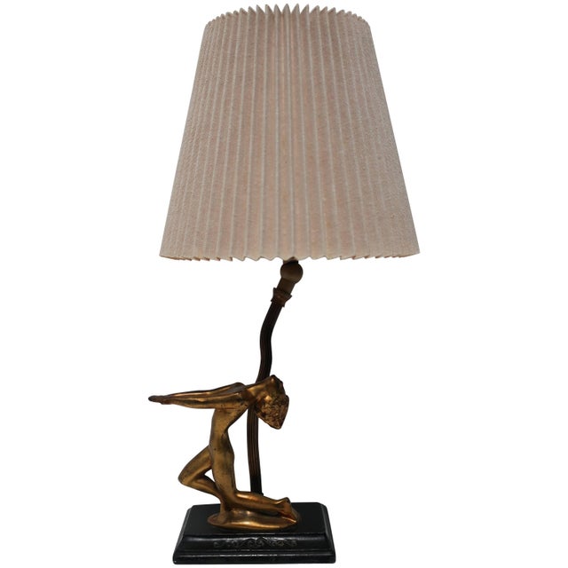 Art Deco Period Black and Gold Female Figural Desk or Table Lamp Chairish