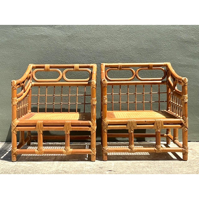 Vintage Loop Rattan Lounge Chairs - A Pair For Sale - Image 9 of 17