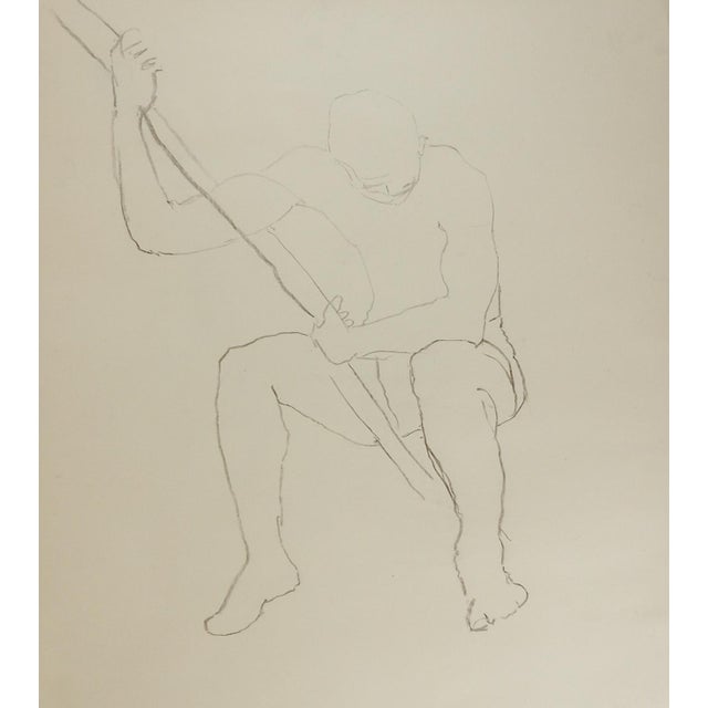 Vintage 1950's charcoal on paper male figural study by Geneva Flores Hart Fell (1906-2008) Texas. Unsigned, from the...