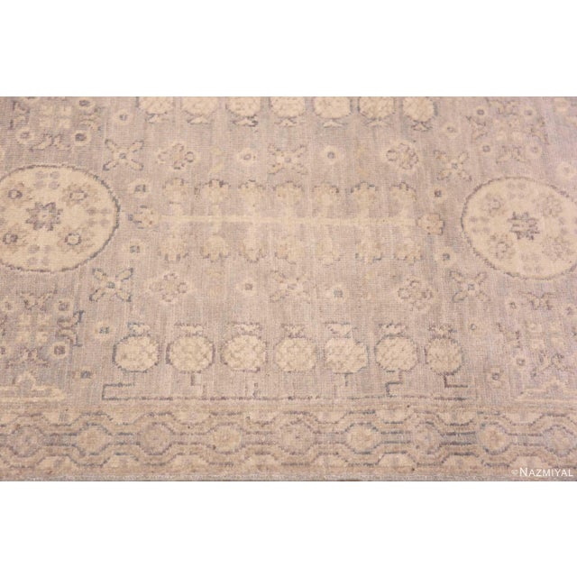 Light Neutral Grey Khotan Pomegranate Design Modern Hallway Runner Rug For Sale In New York - Image 6 of 7