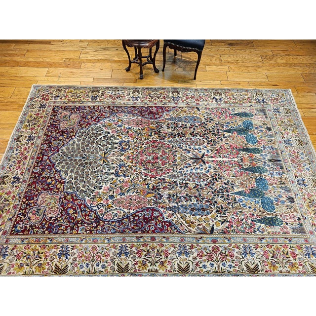 1900 - 1909 Vintage Persian Kerman Lavar Rug, Hand-Knotted Wool, Tree of Life Pattern, Ivory & Green, 7x10 For Sale - Image 5 of 16