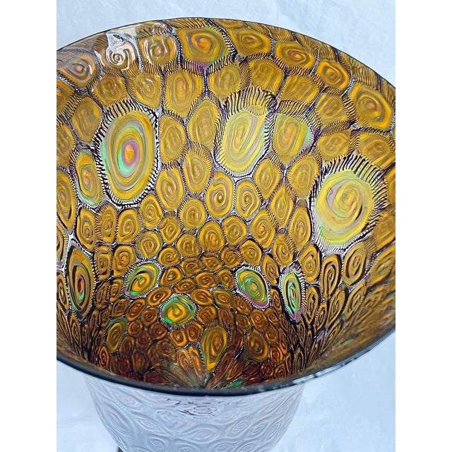 Large Collectible, Hand-Blown Amber-Colored Murano Art Glass Vase With Green and Purple Murrine by Master Glassblower Adriano Dalla Valentina For Sale In Austin - Image 6 of 18