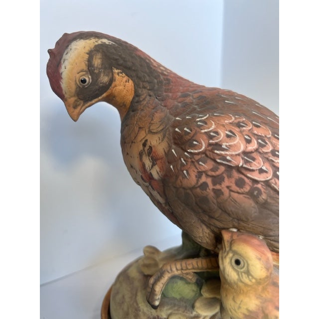 Andrea by Sadek Porcelain Bird Figurine Female & Chick Bobwhite Quail Wood Base For Sale - Image 4 of 11