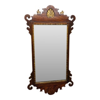 English Chippendale Mahogany Wall Mirror With Gilt Shell For Sale
