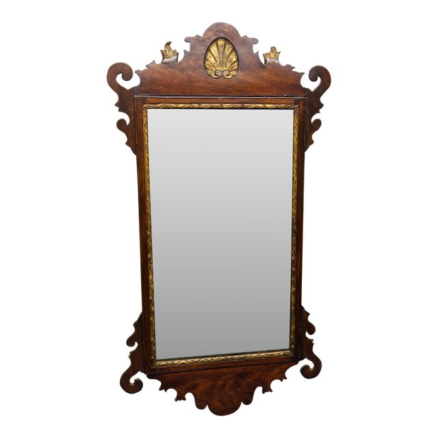 English Chippendale Mahogany Wall Mirror With Gilt Shell For Sale