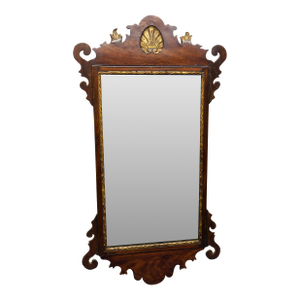 English Chippendale Mahogany Wall Mirror With Gilt Shell