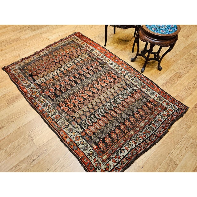 Black Vintage Persian Malayer Area Rug, Hand-Knotted Wool, Geometric Paisley Pattern, 5x7, Brown & Red For Sale - Image 8 of 17