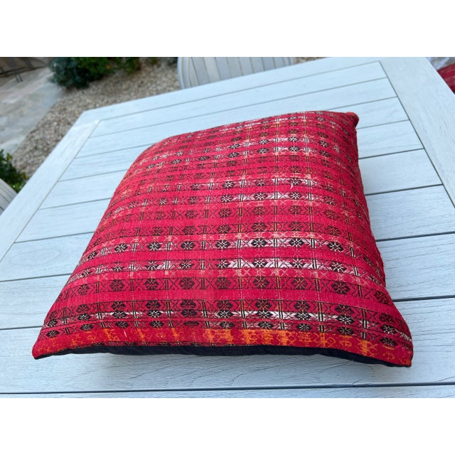 Red and Black Custom Down Pillow Made From 19th Century Silk Turban Indian/Turkish Fabric From Pat McGann Gallery For Sale In Los Angeles - Image 6 of 9
