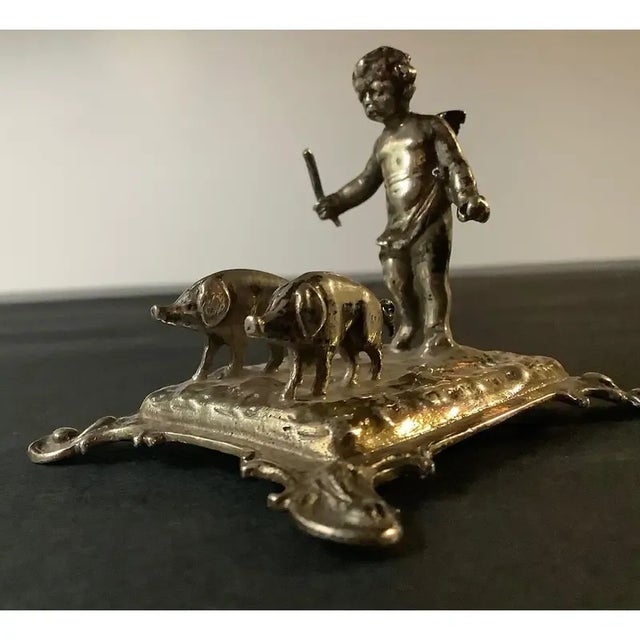 Late 18th Century Antique English Sterling Miniature Cupid and Pigs Sculpture Hallmarked For Sale - Image 9 of 9