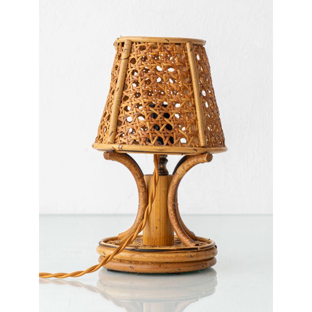 1920s French Riviera Bamboo Rattan Table Lamps, 1960s, Set of 2 For Sale - Image 5 of 14